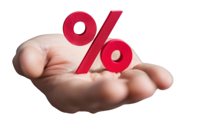 hand holding percentage isolated on white background