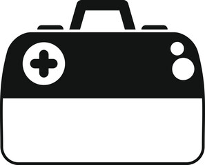 This minimalist black and white icon features a first aid kit, symbolizing emergency care and medical assistance