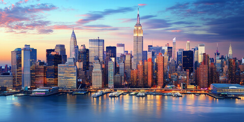 Naklejka premium Sunset over Beautiful New York City Skyline 