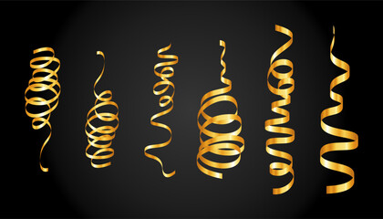 Obraz premium Gold confetti. Serpentine spiral ribbons. Golden luxury party decor.