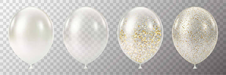 White Gold transparent balloon. 3D glitter luxury realistic balloons.