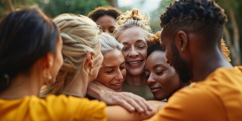 Obraz premium Fostering a unified community: A collection of varied individuals joining forces to promote mutual aid through communal efforts.