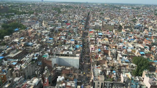 paharganj in new delhi streets drone moving closer to wide view