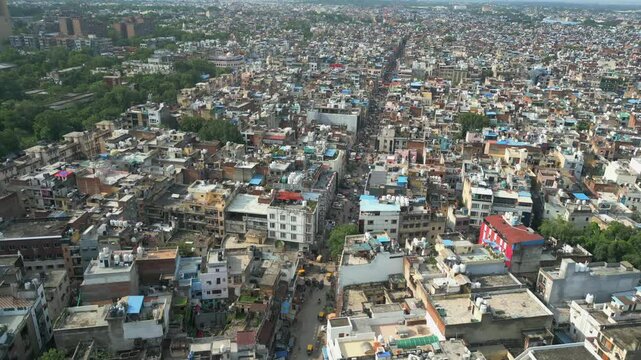 paharganj in new delhi streets drone moving closer view
