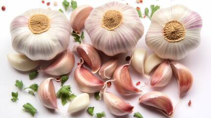 Fototapeta premium Isolated white background image of fresh garlict, a herb, a popular spice used in cooking, aromatic and healthy.