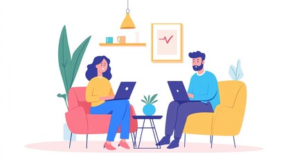 A young couple reviewing their health insurance policy at home, with documents and laptops.