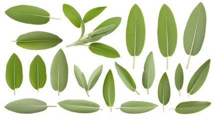 Naklejka premium Isolated white background image of fresh sage leave, a herb, a popular spice used in cooking, aromatic and healthy.
