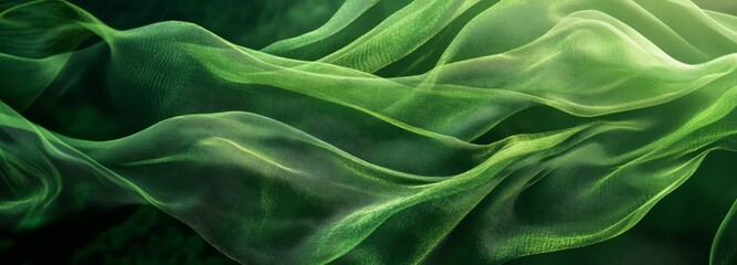Obraz premium Flowing silk fabric with smooth lines creating an abstract green wave background