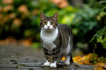 Fototapeta premium cute cat standing full body looking at camera , ai