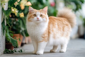 Fototapeta premium cute cat standing full body looking at camera , ai