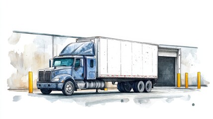 Semi Truck Watercolor Illustration Shipping and Logistics