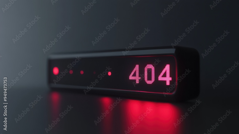 Poster A sleek black digital device shows a glowing red 404 error message, symbolizing a technical or network error.
