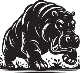 Hippo Silhouette isolated on white background Minimalist hippo vector illustration