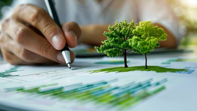 Businessman planning on environmental protection initiative for clean and sustainable future ecology