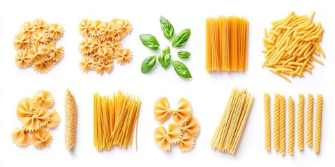 pasta variety collection on white background