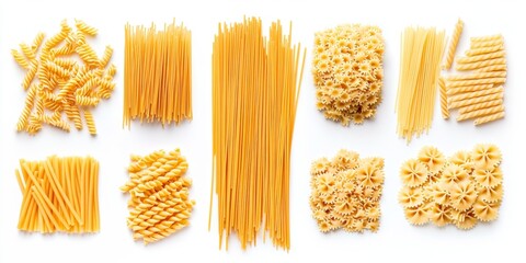 pasta variety collection on white background
