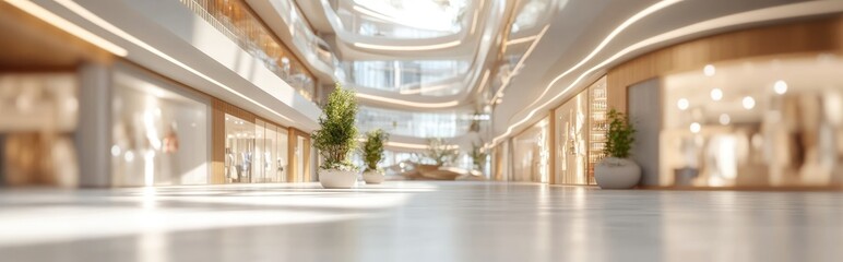 3D rendering of a blurred background featuring an interior space resembling a shopping mall or office