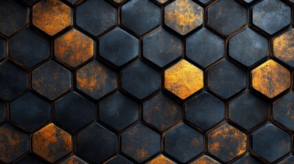 Abstract Hexagon Pattern  Dark Blue and Gold  Geometric Shapes Tileable Background