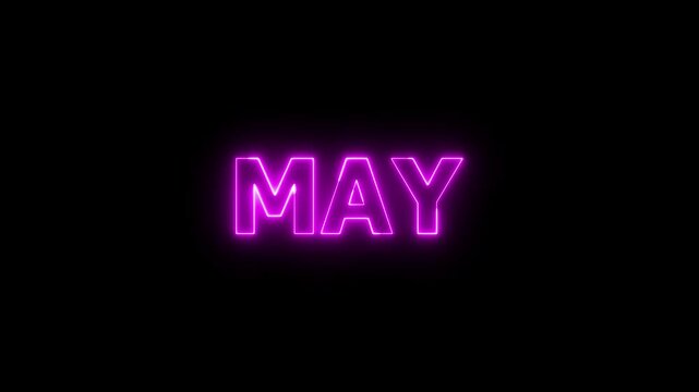Neon glowing month name May text icon animation on black background.