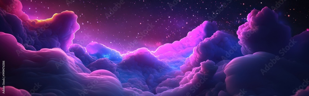 Leinwandbilder Space scape illustration featuring a 3D cartoon rendering of gas clouds and a starry field in the depths of the universe