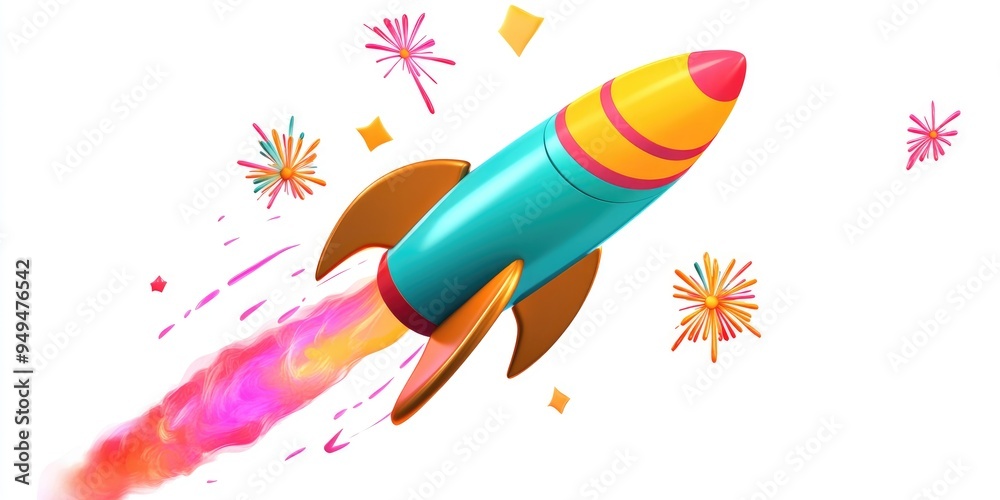 Poster raster 2021 fireworks rocket illustration in a 3d cartoon rendering an isolated illustration on a wh