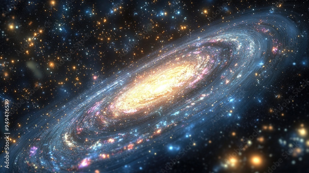 Poster Galaxy background with stars and stardust in a 3D cartoon rendering