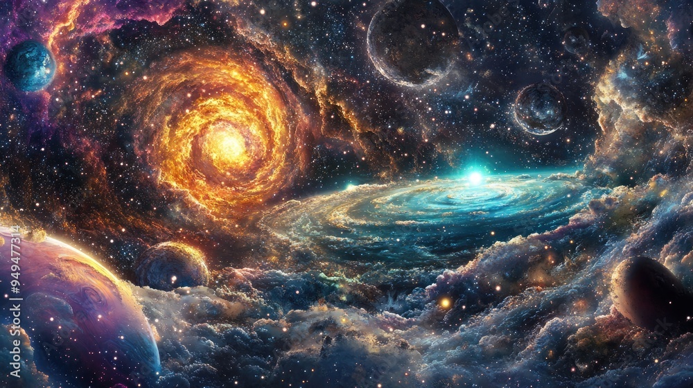 Poster Stylized image of the cosmos in a 3D cartoon rendering suitable for bandana print rug or wrapping paper
