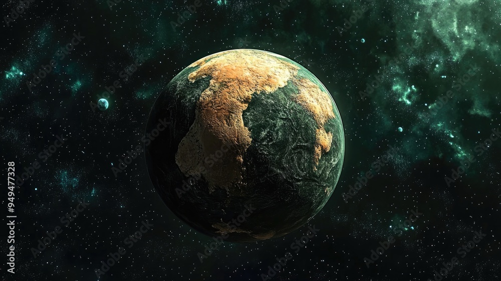 Poster Planet in the universe depicted in 3D cartoon rendering