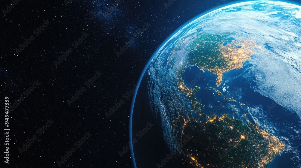 Poster Abstract Earth viewed from space in 3D cartoon rendering