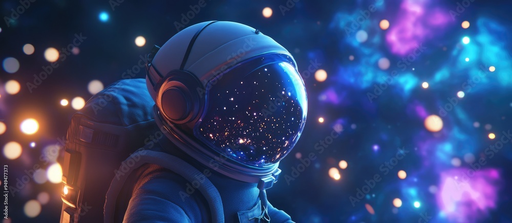 Aufkleber Astronaut in space featuring lights stars and galaxies depicted in 3D cartoon rendering