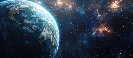 Obraz premium 3D cartoon depiction of Planet Earth in a cosmic landscape deep space setting