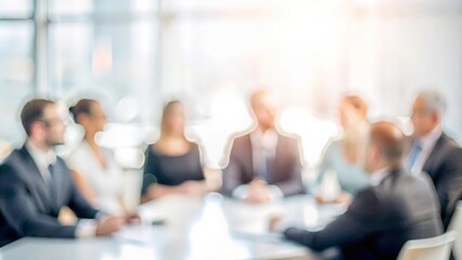 Development and Success - Blurred office backdrop with business people engaged in discussions, representing development and achievement.
