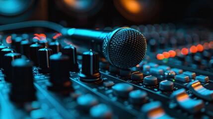 Audio recording with a professional condenser microphone. AI generates images