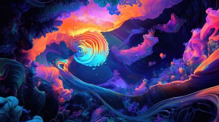 Vibrant multi colored computer generated illustration set against a dark backdrop