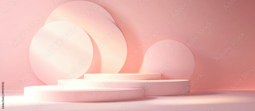 Aufkleber Minimalistic 3D rendering of a podium with geometric circular shapes