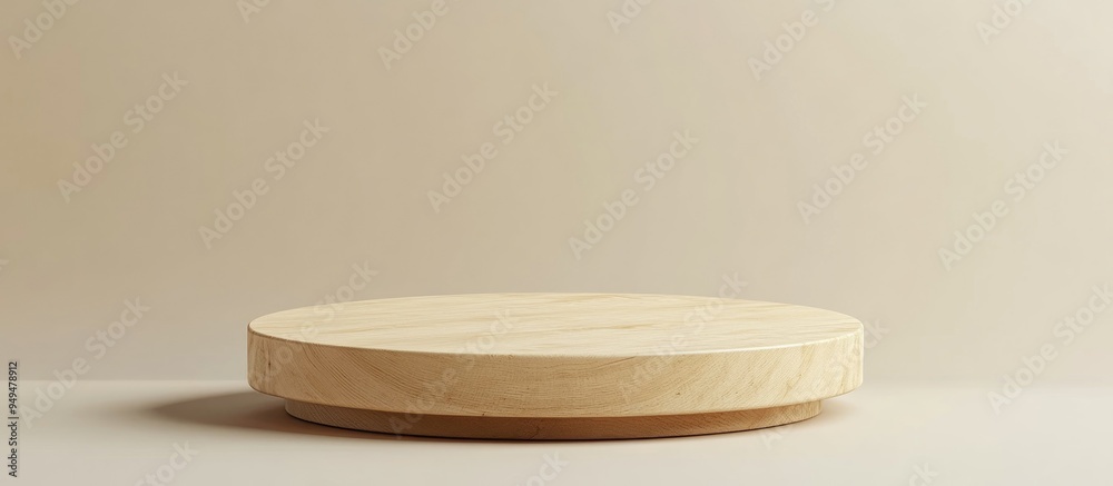 Poster Wooden round podium on a neutral background for showcasing products Front view with ample copy space