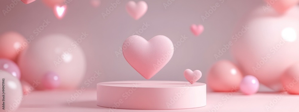 Poster valentine s day inspired minimalistic love scene featuring a display podium for product showcasing s