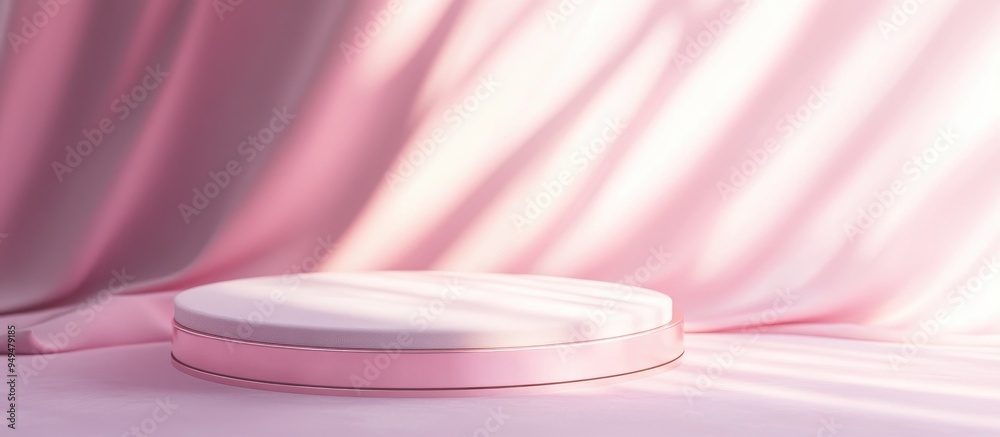 Poster pink metallic podium on a soft background setting for showcasing beauty products 3d rendering