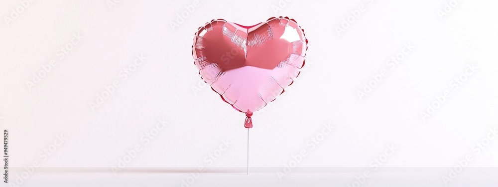 Poster pink heart shaped balloon and display stand for product showcasing on a white background