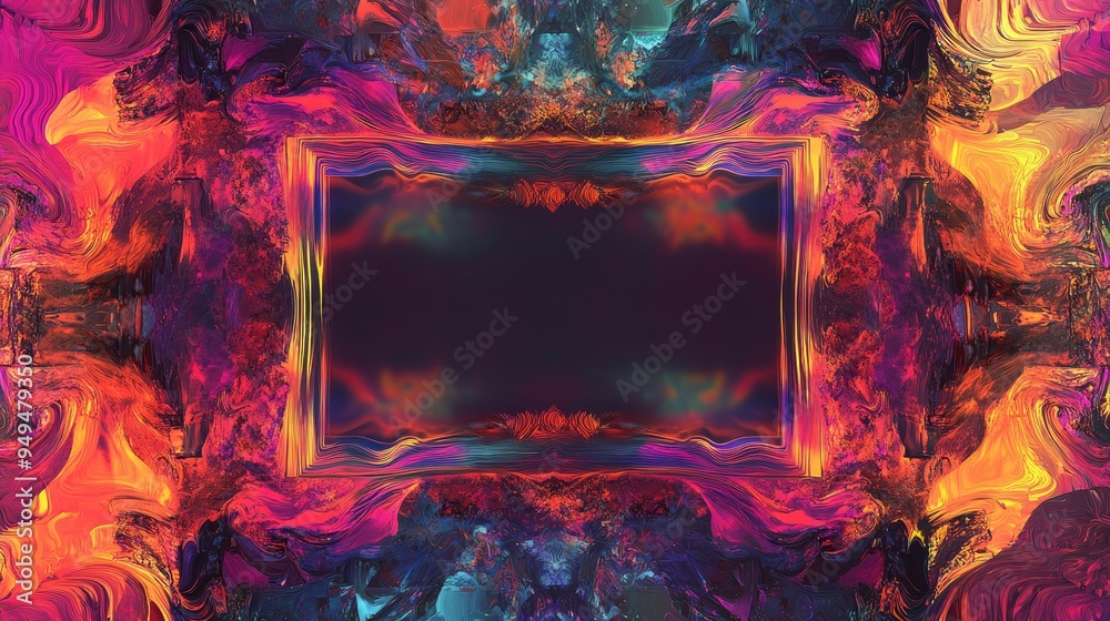 Poster rectangular frame featuring a vibrant abstract design showcasing an empty center for customization