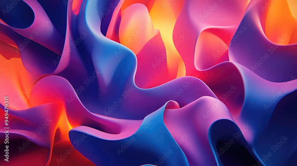 Poster three dimensional abstract design with vibrant colors and shapes creating a dynamic visual experienc
