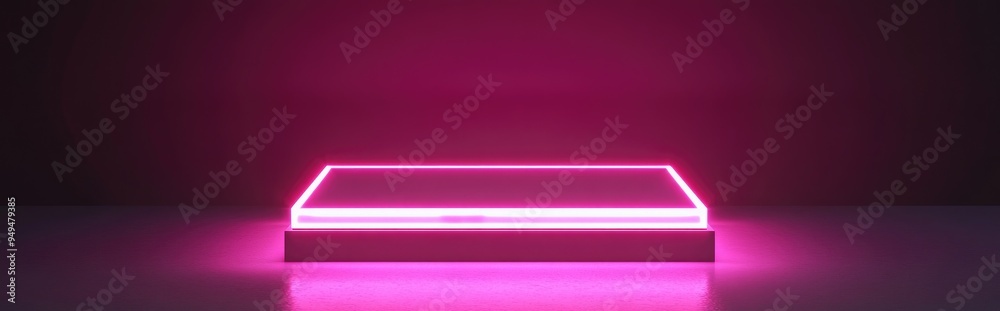 Aufkleber minimalist neon square display platform for product promotion 3d rendering