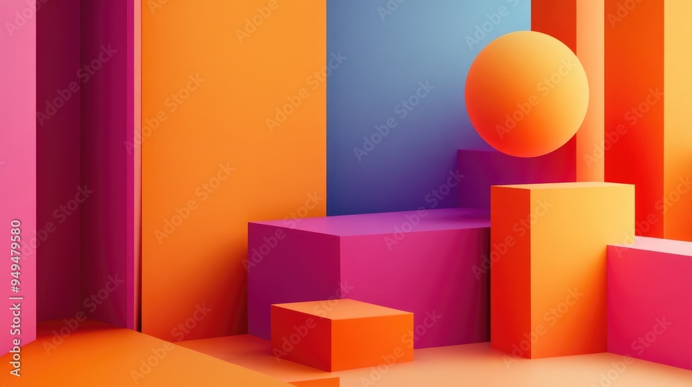 Poster Abstract geometric shape featuring a vibrant background ideal for product mockups banners presentations and 3D rendering