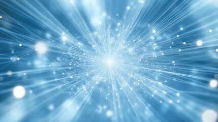 Lines and dots radiating from the center on a blue backdrop symbolizing information networks artificial intelligence big data and neural connections Ample space for text