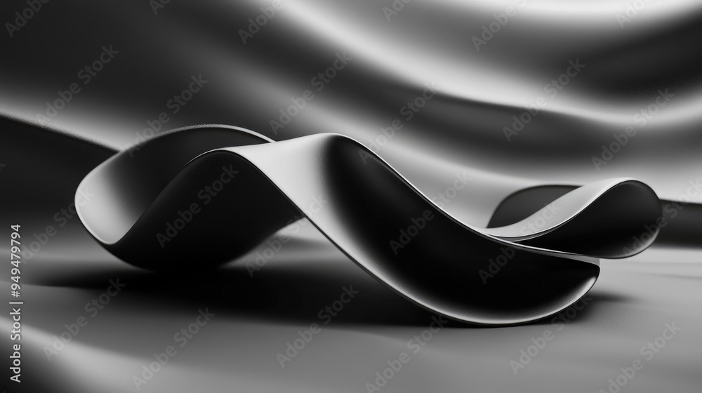 Poster twisted object in grayscale with a simple 3d abstract background 3d rendering technique used