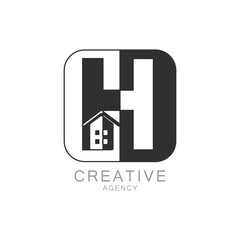 Modern Creative Agency H Logo Design with Monogram and House Icon

