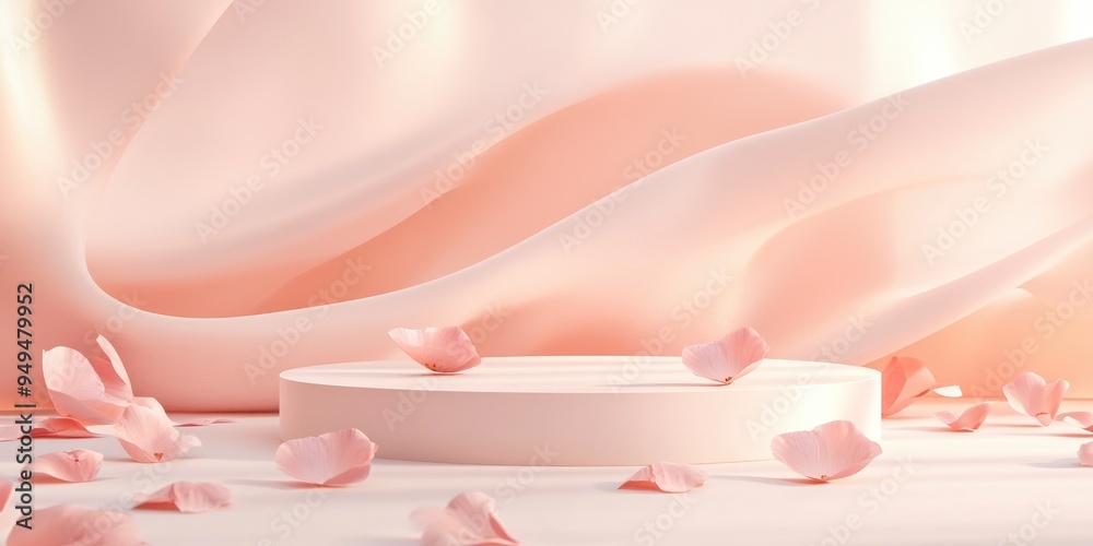 Aufkleber pastel podium featuring abstract silk waves 3d render designed for advertising display stand for cos