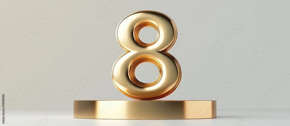Poster gold number 8 on a podium against a white background 3d rendering