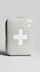 Obraz premium A vibrant white first aid kit with a white plus symbol on the lid positioned against a neutral background to emphasize its clarity and purpose