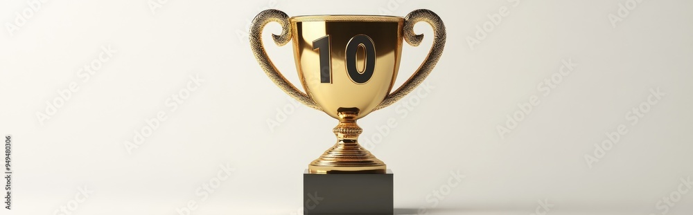 Poster Top 10 trophy displayed against a white background 3D rendering